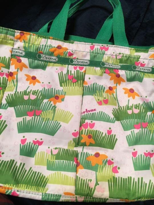 LeSportsac Tote Bag with Pouch Nylon Green Floral H9.45 ×W 9.65 × D4.92 in