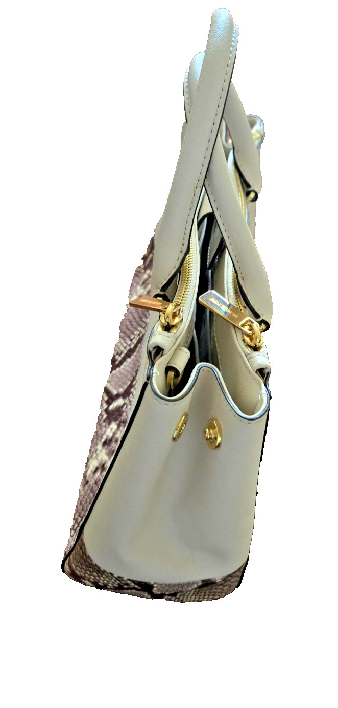 Michael Kors Savannah Satchel Set Vanilla Leather Snakeskin Trim Wallet Dustbag