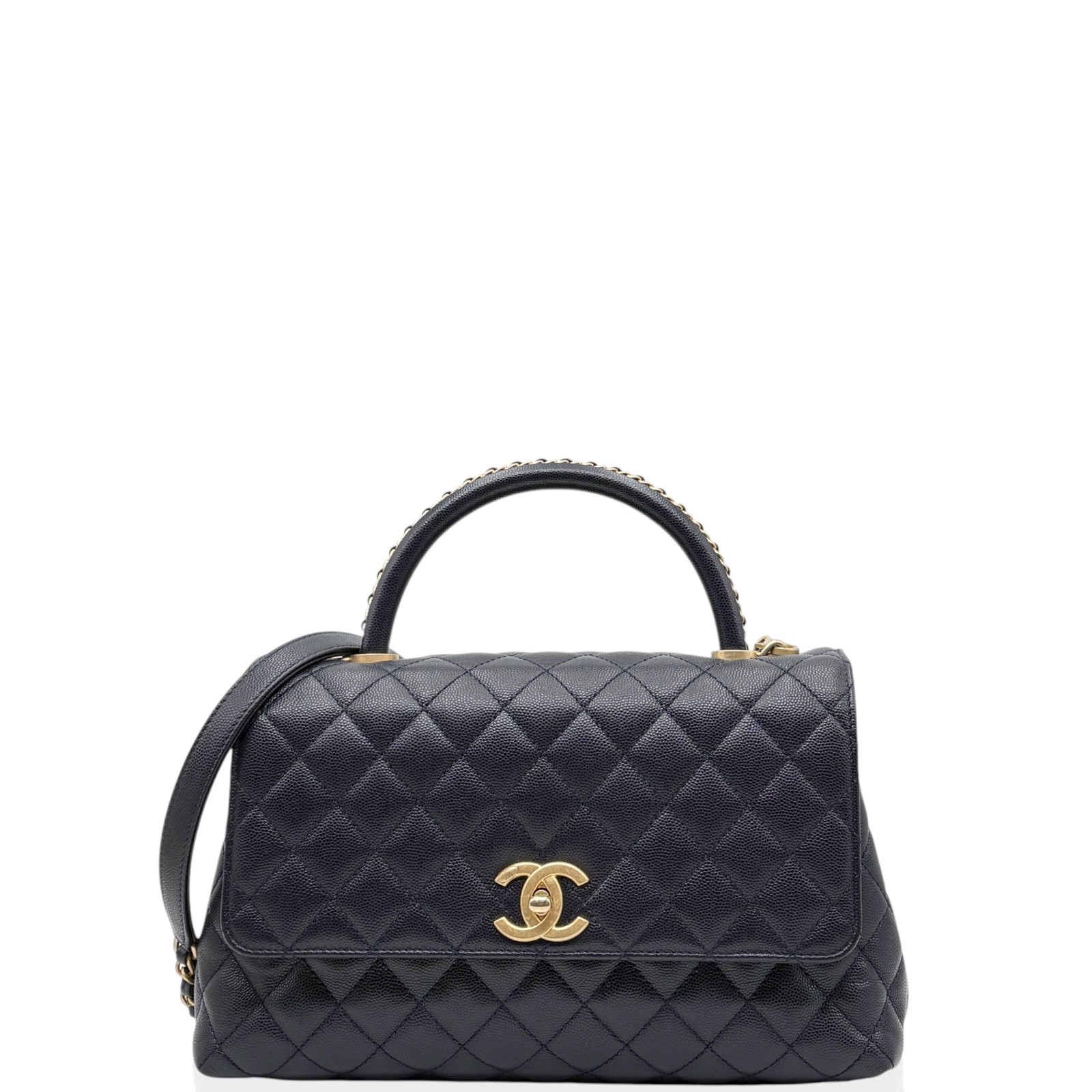 Chanel Quilted Medium Coco Handle Dark Blue Caviar (ac041126a5)