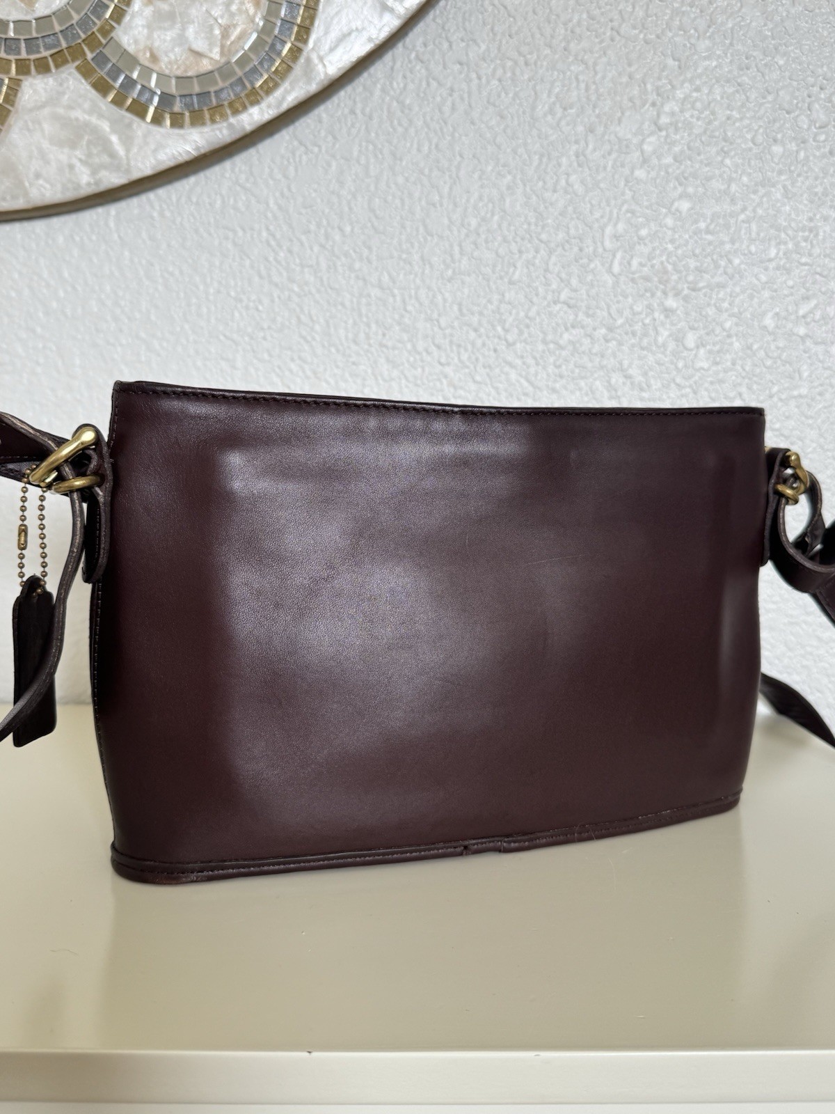 Vintage Coach Equestrian Slim Crossbody Shoulder Bag Mahogany Brown Leather 9802