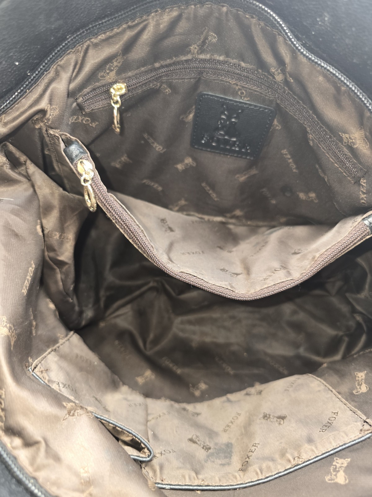 FOXER Leather Shoulder Bag Braided Handles Gold Hardware Metallic Champagne EUC