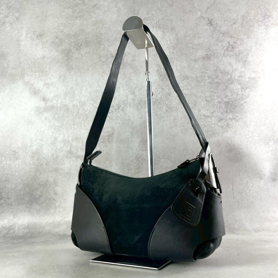 Bally Y2K Suede Shoulder Bag Black Genuine Leather Compact Accessory Pouch Auth