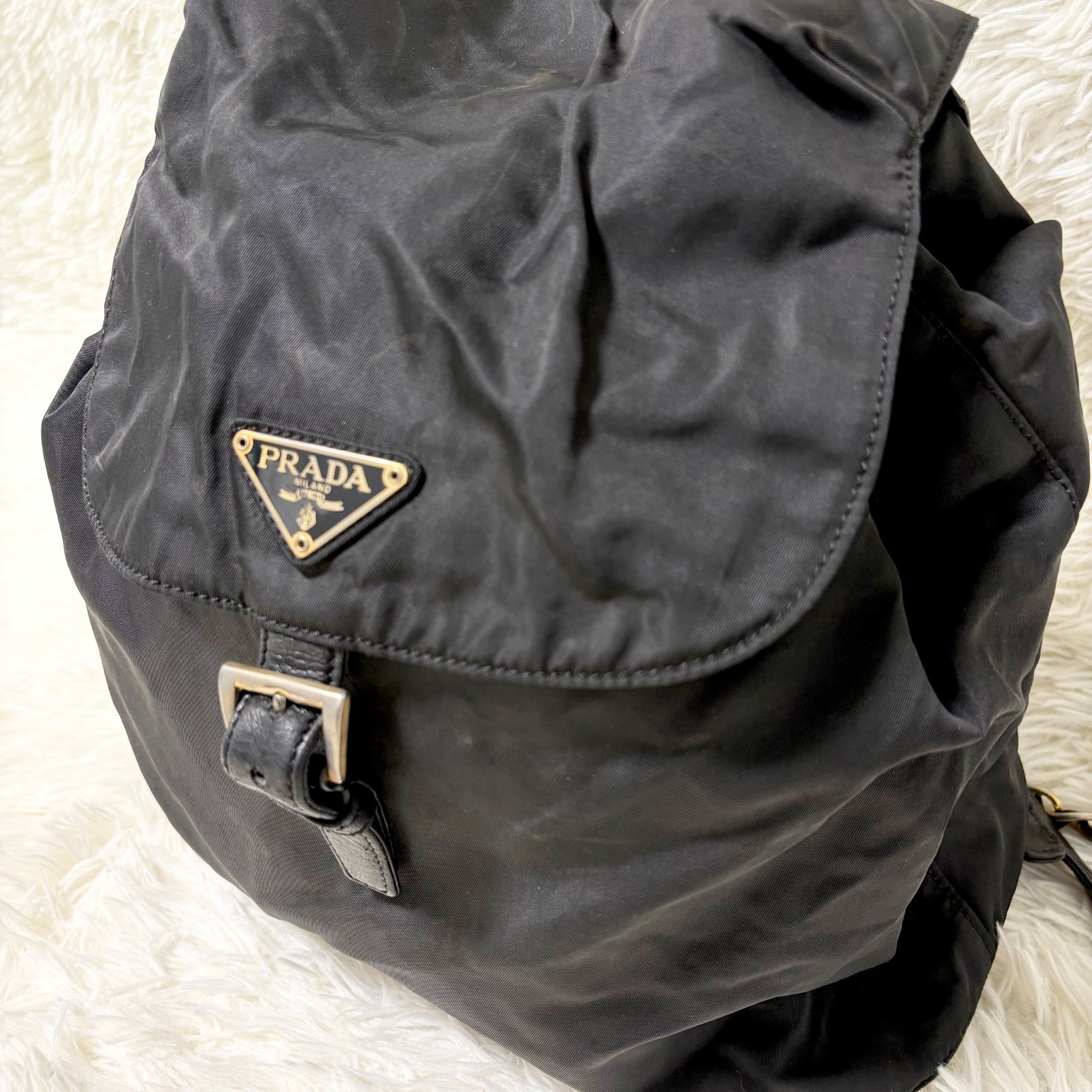 Super PRADA Backpack Gold Chain Triangle Logo Plate Nylon Black From Japan