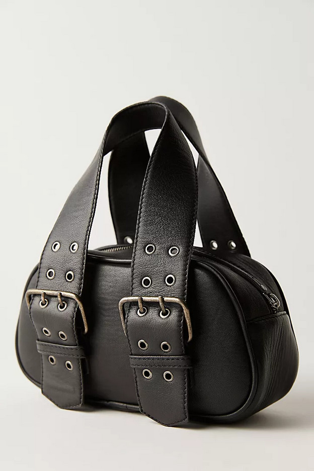 NEW FREE PEOPLE BLACK LEATHER SAY YES BUCKLE BAG