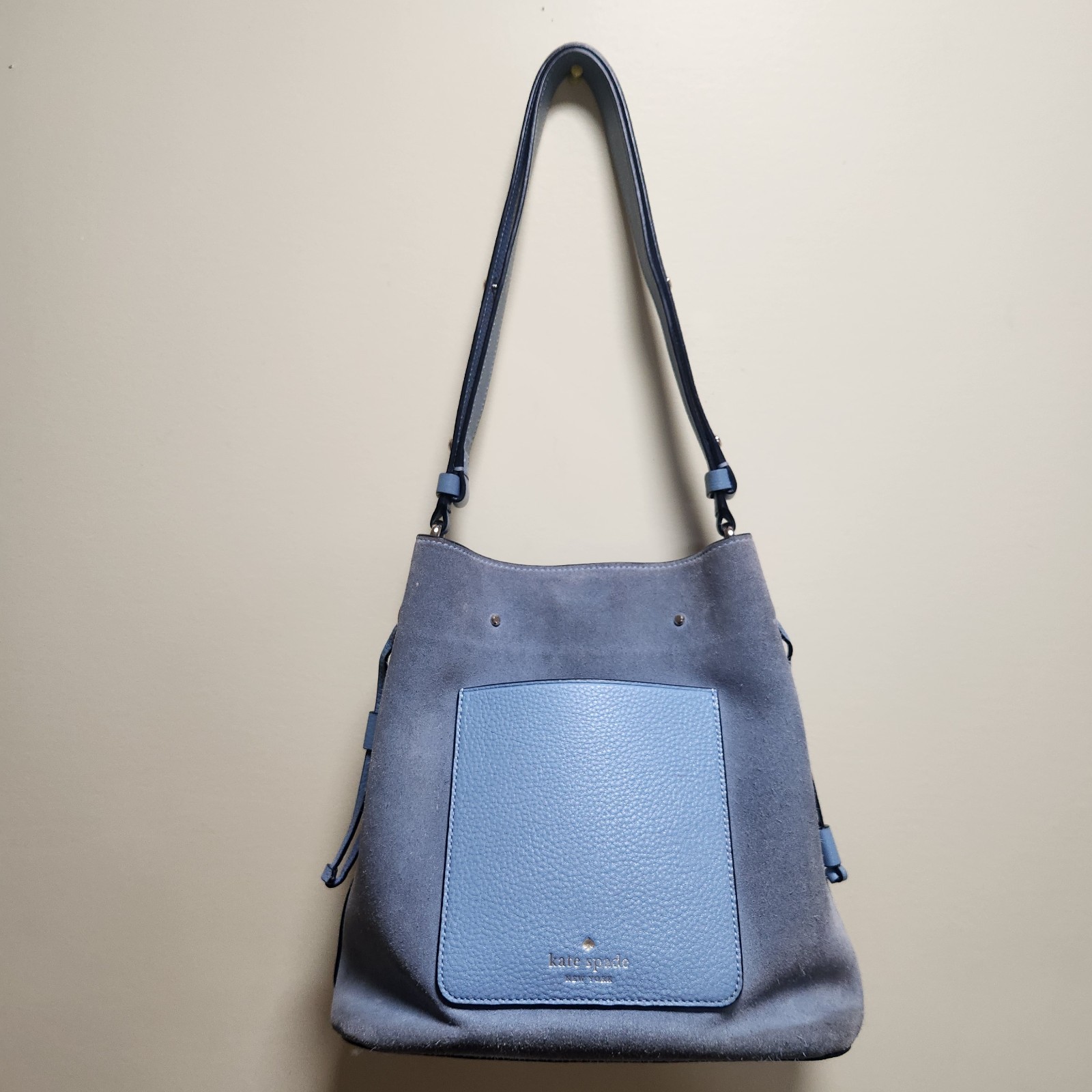 Kate Spade Marti Suede Large Bucket Bag Shoulder Bag Crossbody Dusty Blue