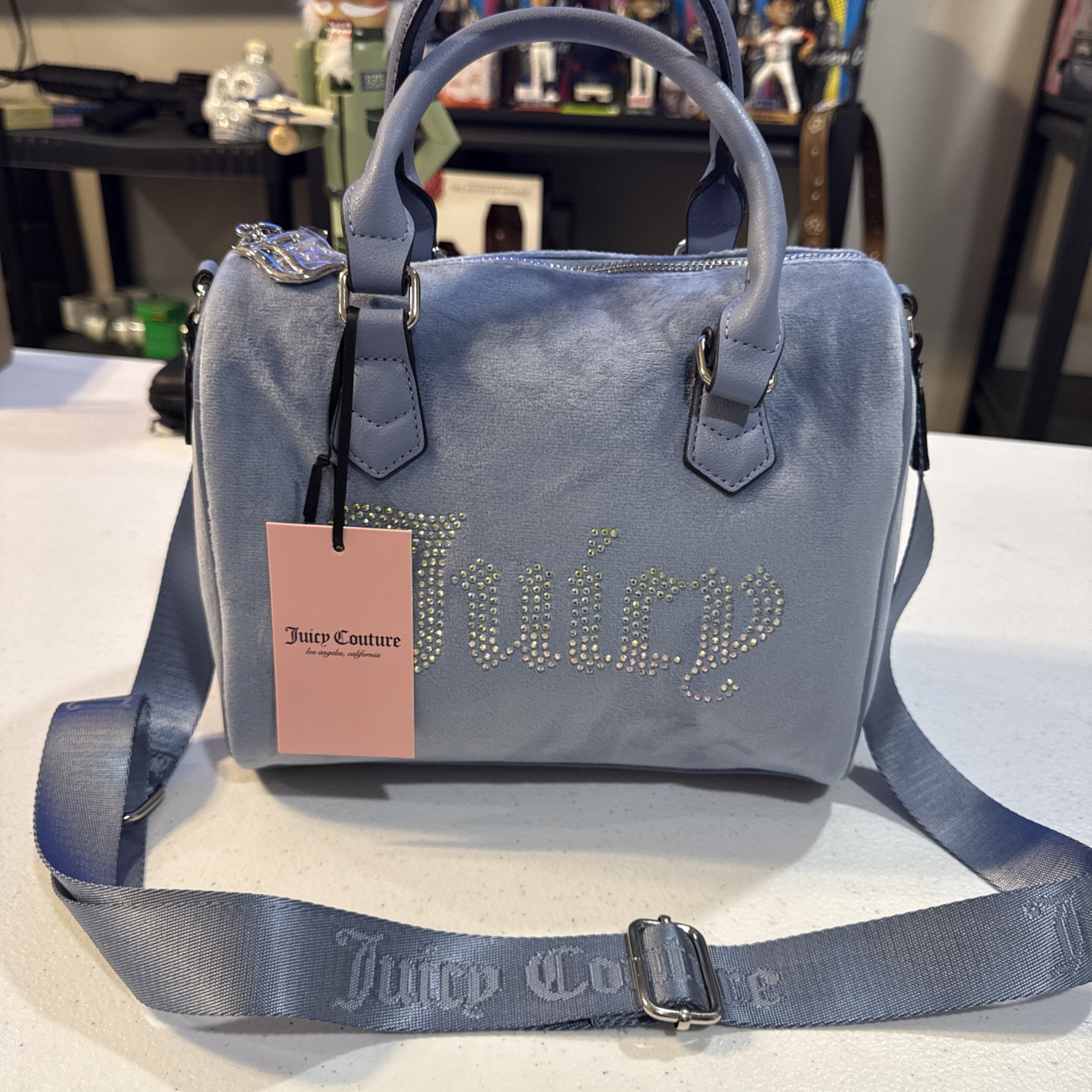 Juicy Couture Obsession Satchel Blue Slate Velour Brand New With Tags
