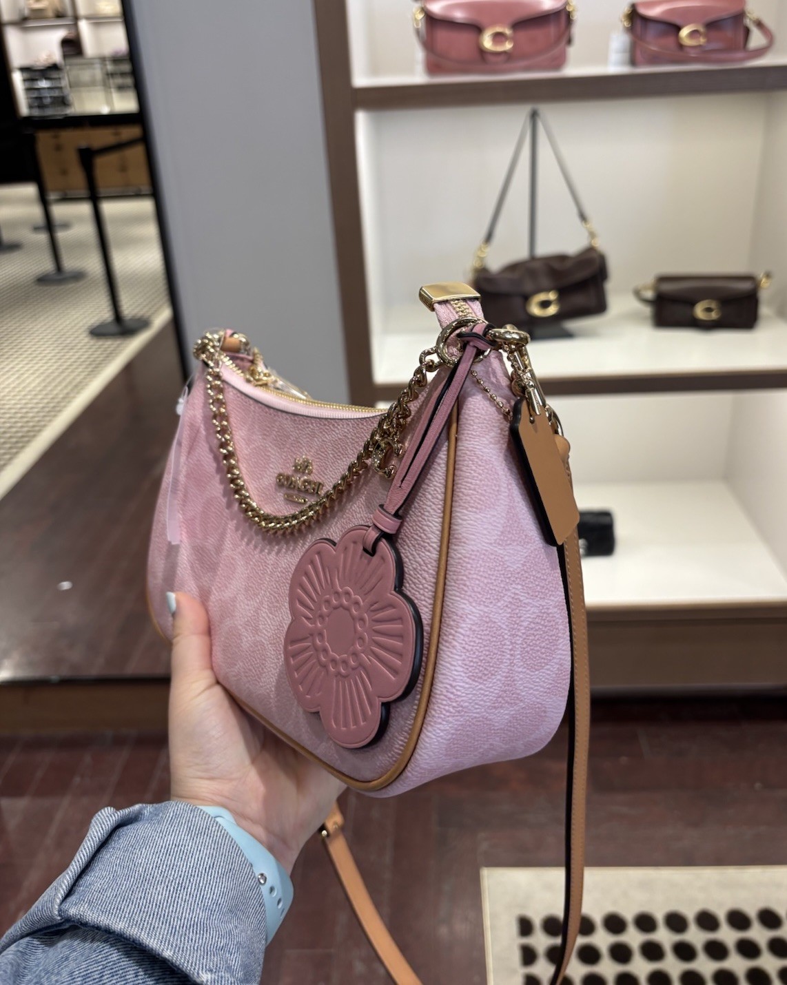 NWT Coach Teri Shoulder Bag In Signature Canvas With Charms Powder Pink CEA20