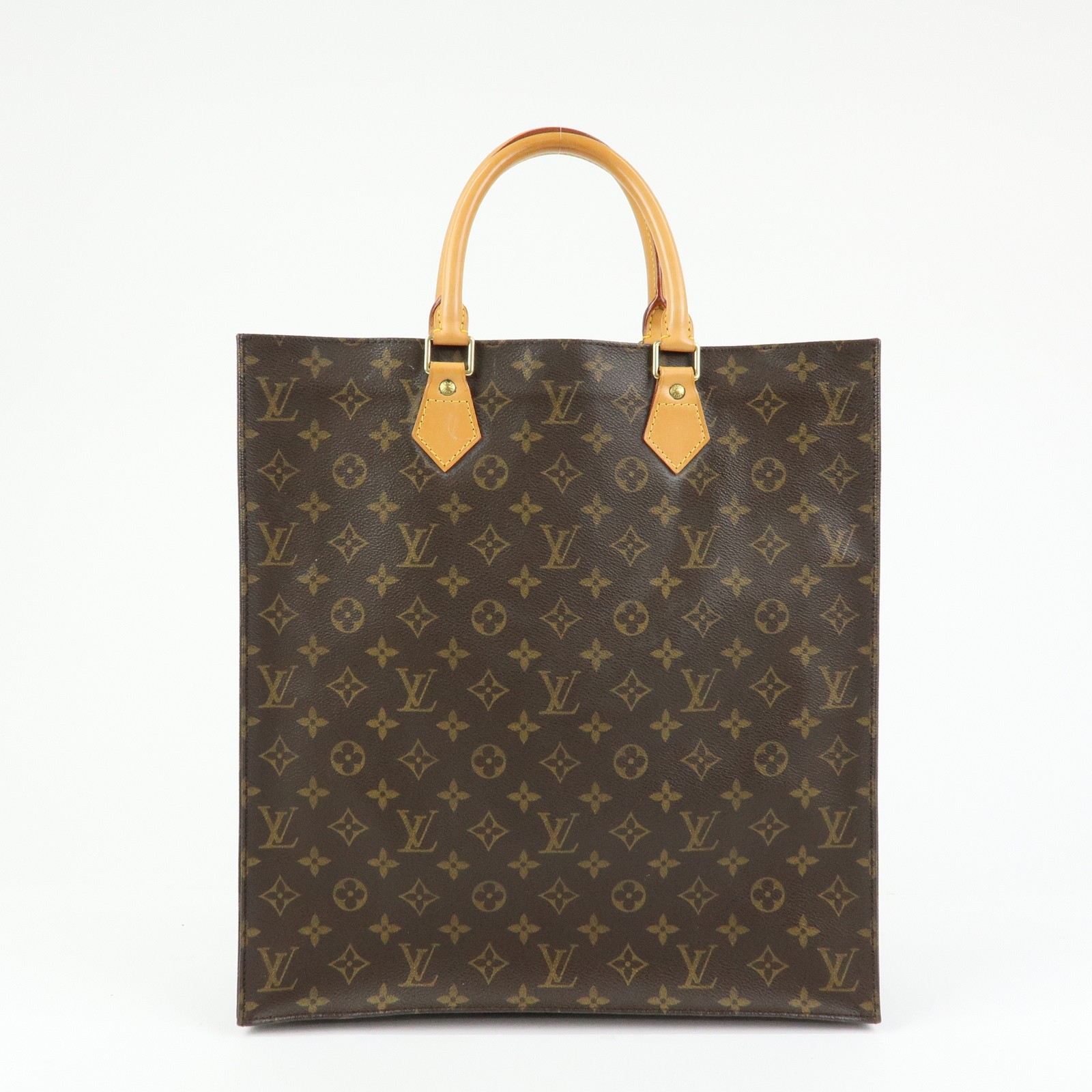 Louis Vuitton Monogram Sac Plat Tote Bag Hand Bag Brown M51140 Auth Used F/S