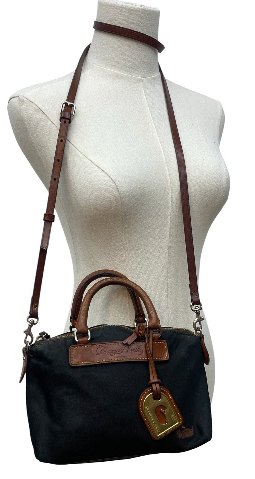 Dooney & Bourke Black Nylon Mini Juliette Satchel Florentine Leather Bag READ