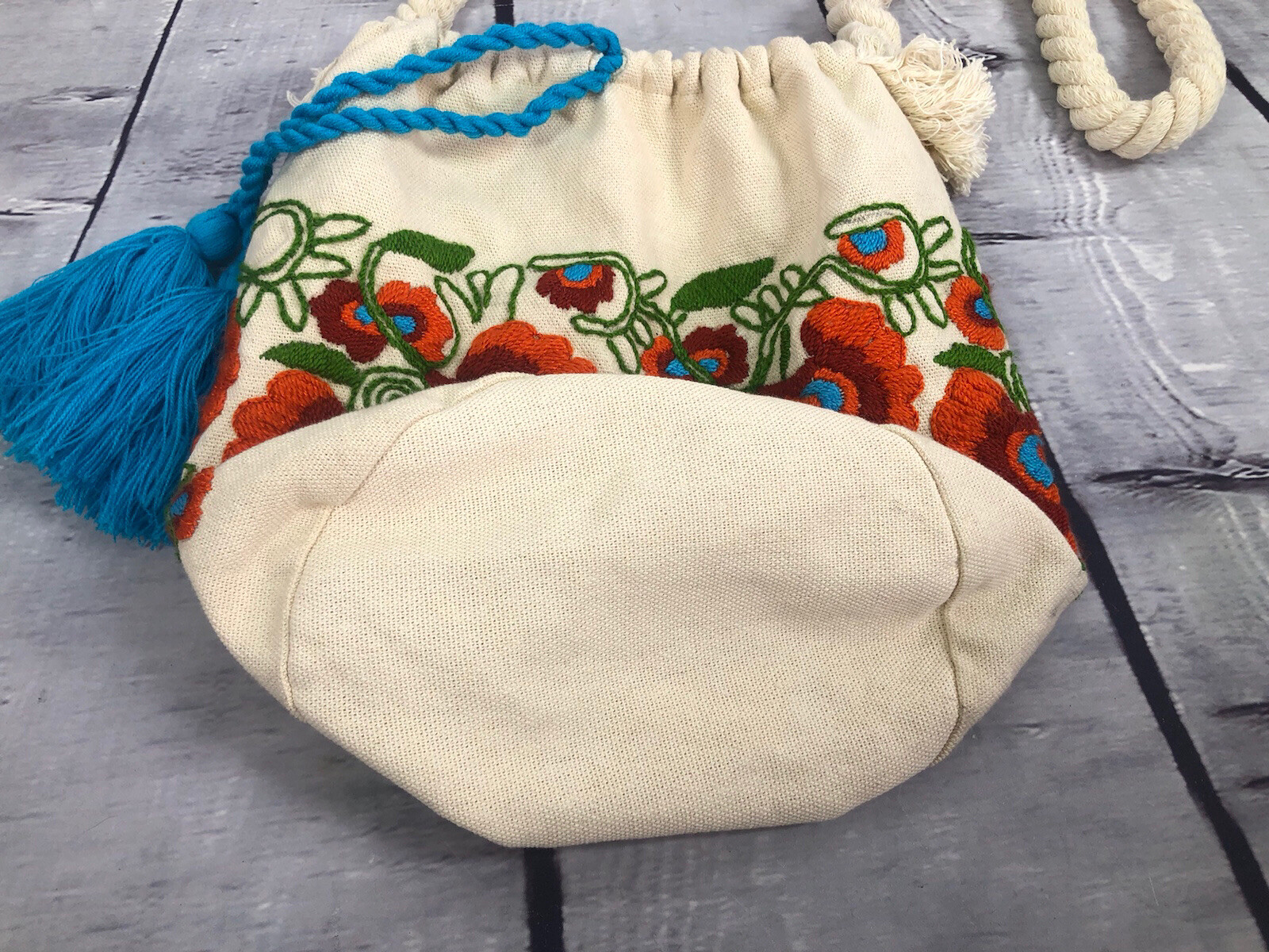 handmade embroidered jute sachel cross body shoulder bag floral