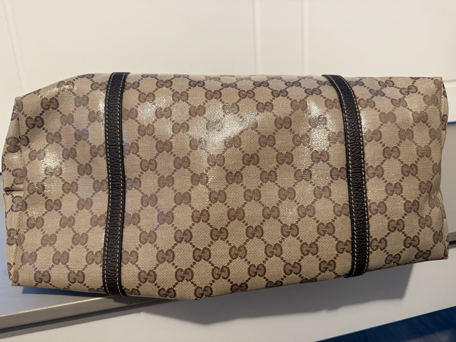 Authentic Gucci GG Canvas Tote Bag Beige Brown Coated Canvas Large Shopper