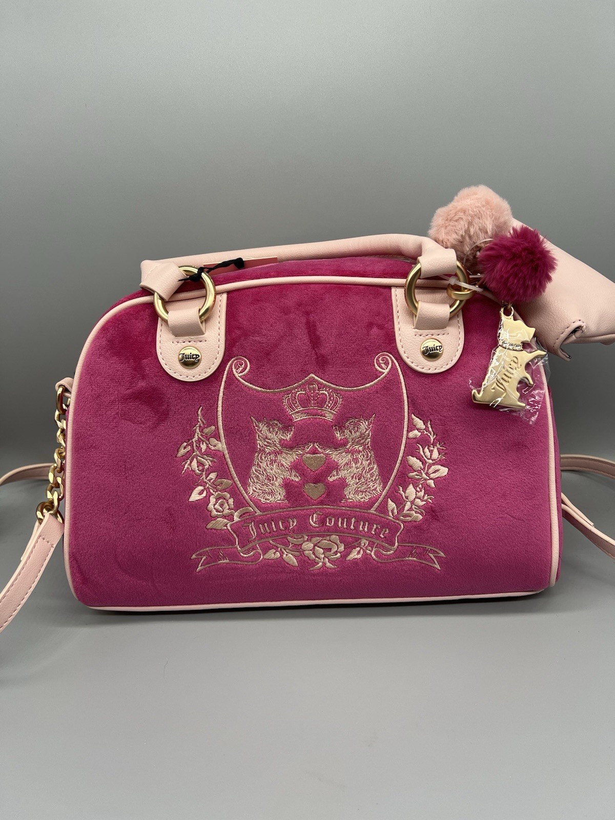 Juicy Couture New Love Chapter Pink Satchel w/ Crossbody Strap, Pouch & Charm