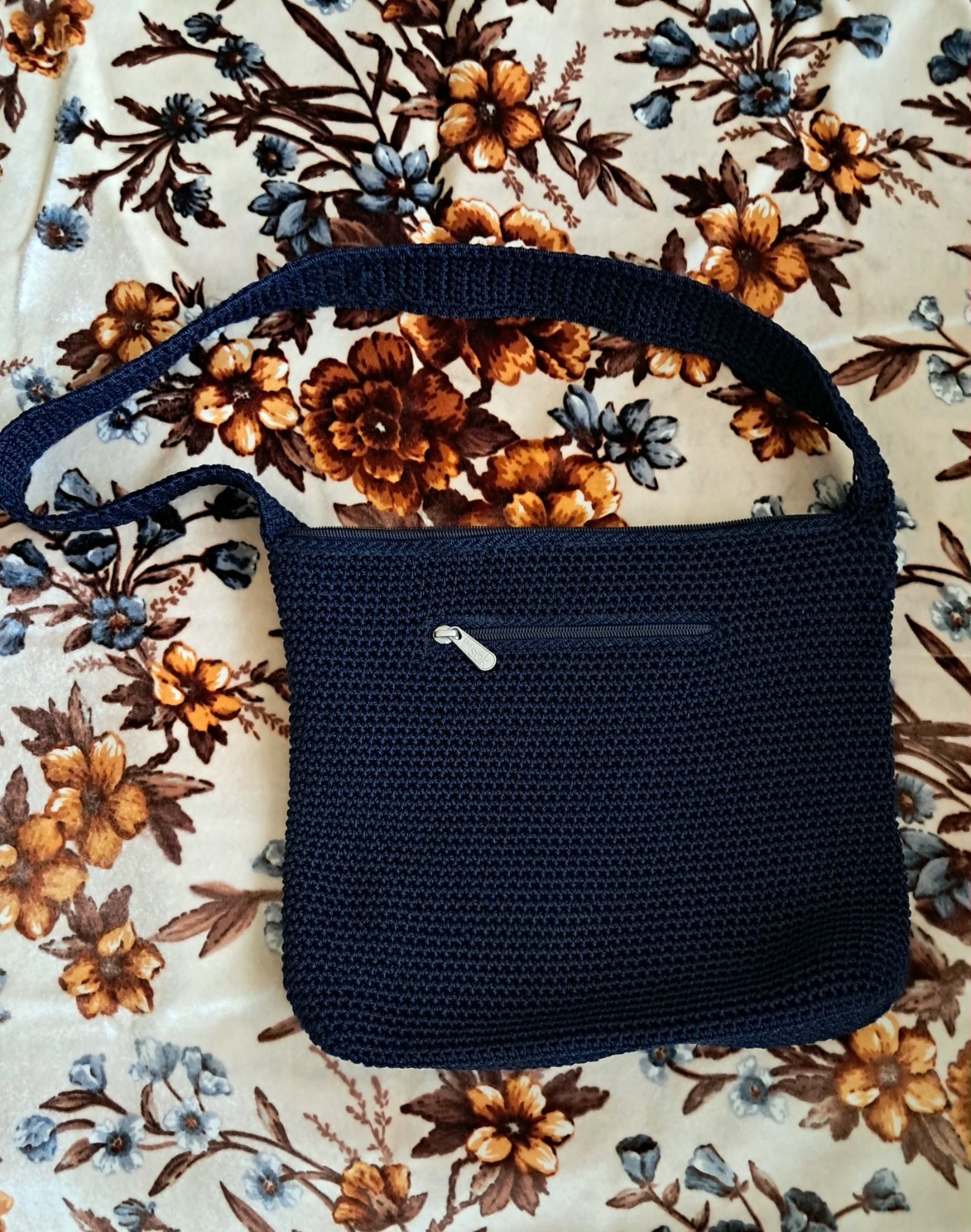 THE SAK Dark Navy Blue Crocheted Shoulder Bag Purse very good condition