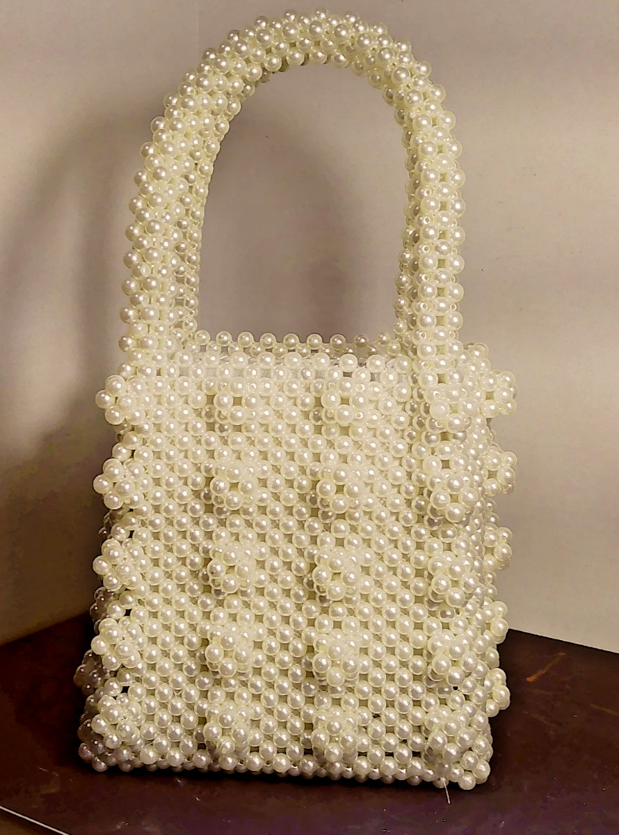 PEARL BUCKET HANDBAG WEDDING EVENING PARTY COCKTAIL BAG PURSE DOUBLE HANDLES