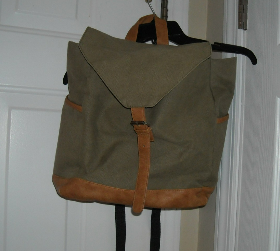 DSW Design Shoe Warehouse / Canvas Backpack, Olive, 16x6x11″ Deep Good Condition
