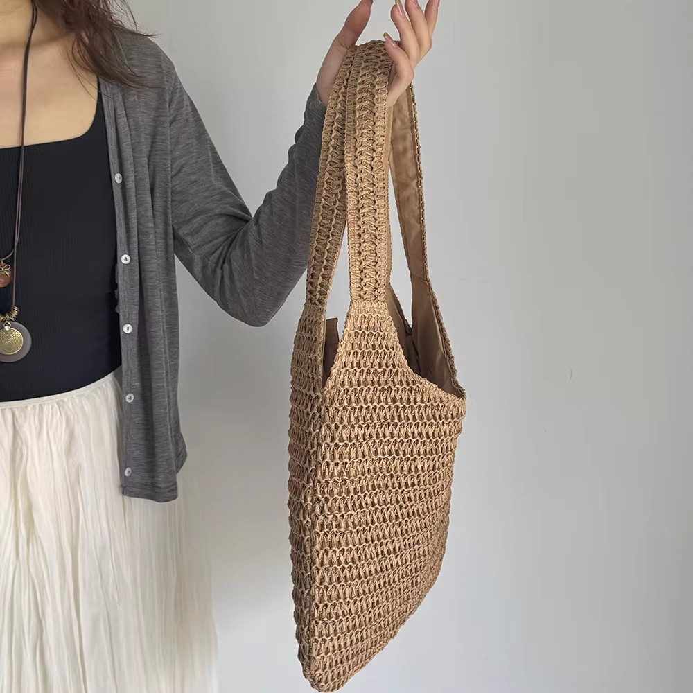 Women’s Large Capacity Straw Tote Bag Woven Summer Beach Shoulder Handbag