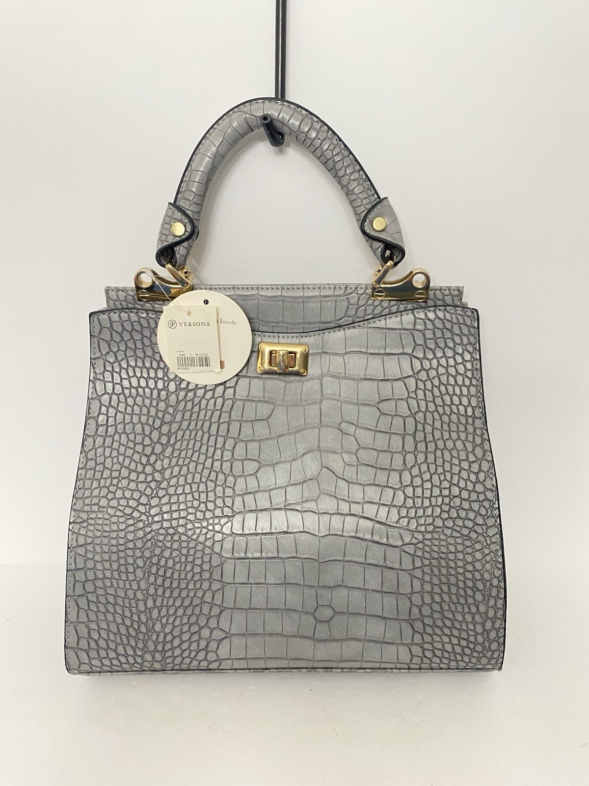 NWT Versona Gray Faux Croc Patern Handbag Purse w/Matching Wallet & Strap