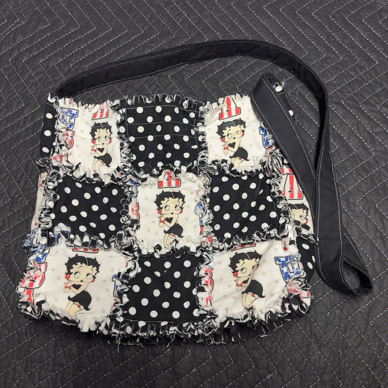 Betty Boop Polka Dot Patchwork Shoulder Bag Purse Fringe Lined Pockets