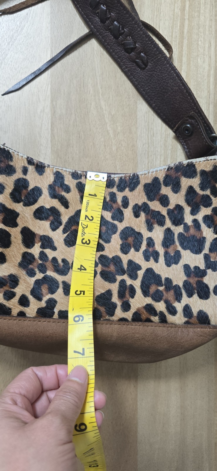 Two Bar West Leopard Hair on Hide Leather Shoulder Bag Studded Rhinestone…