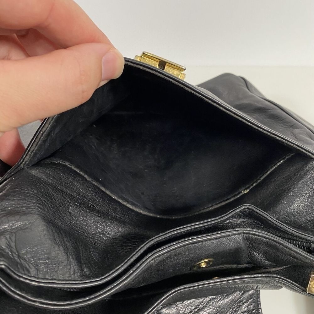 Perlina Womens Leather Crossbody Bag Purse Black Gold Hardware Luxury Classic