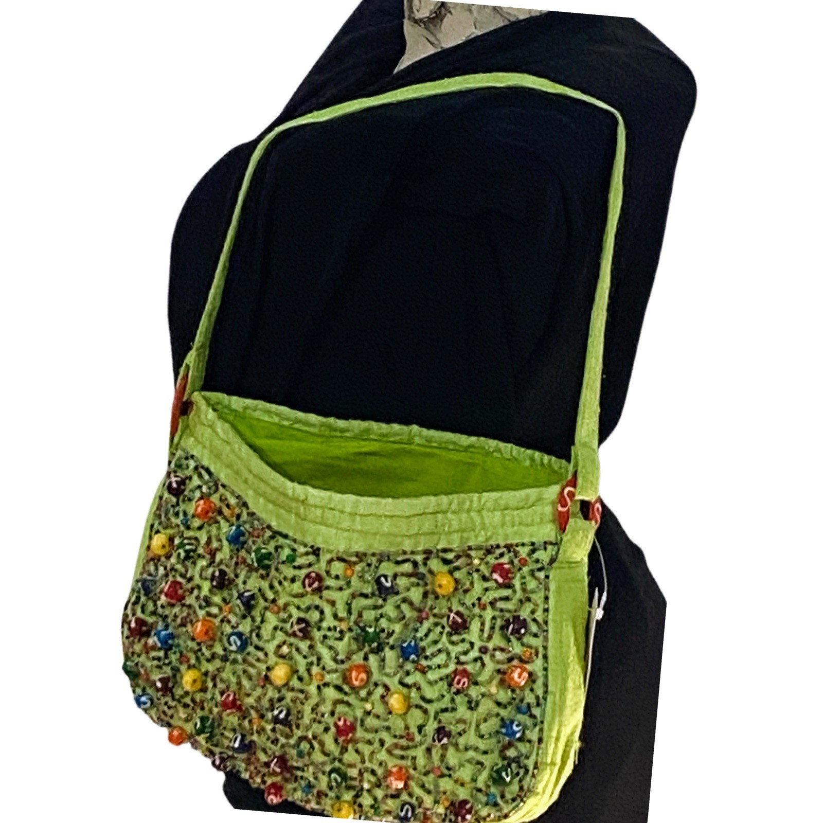South coast Bag Purse Lime Green Colorful Beaded Shoulder Bag