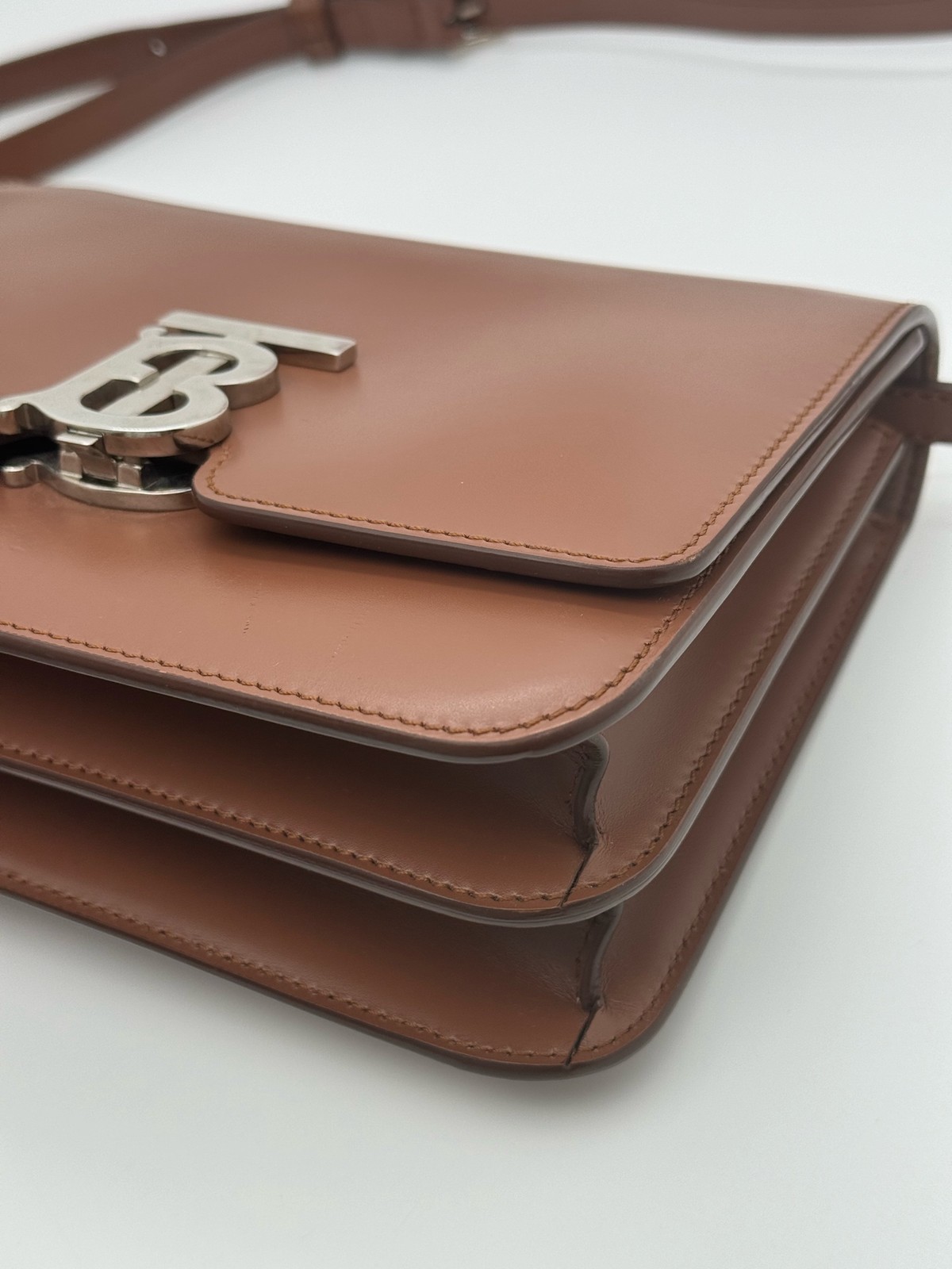 Burberry TB Series Normal Caramel Brown Box Calf Leather Shoulder Crossbody Bag