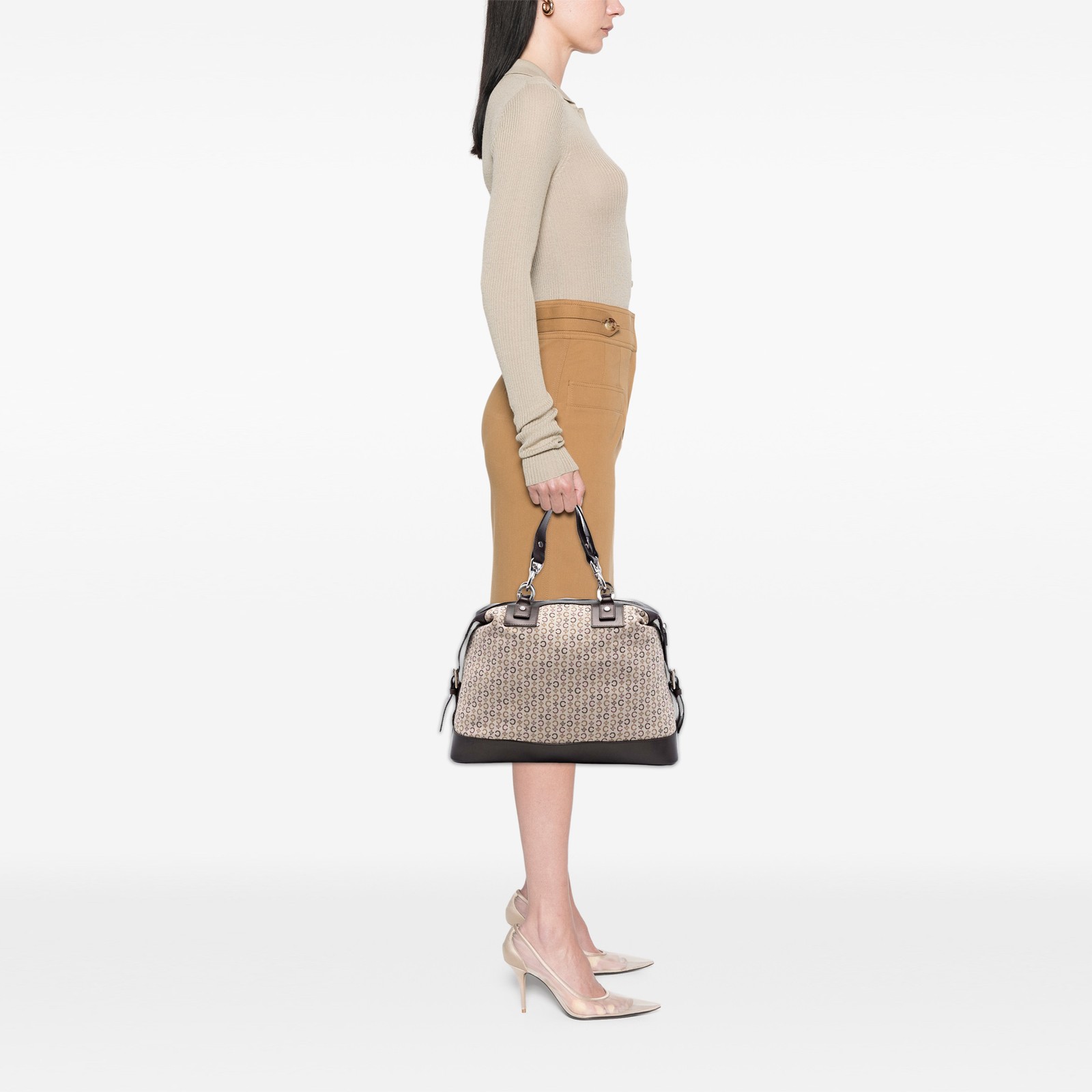 Celine C Macadam Canvas Handbag Pre-Loved Bag Beige