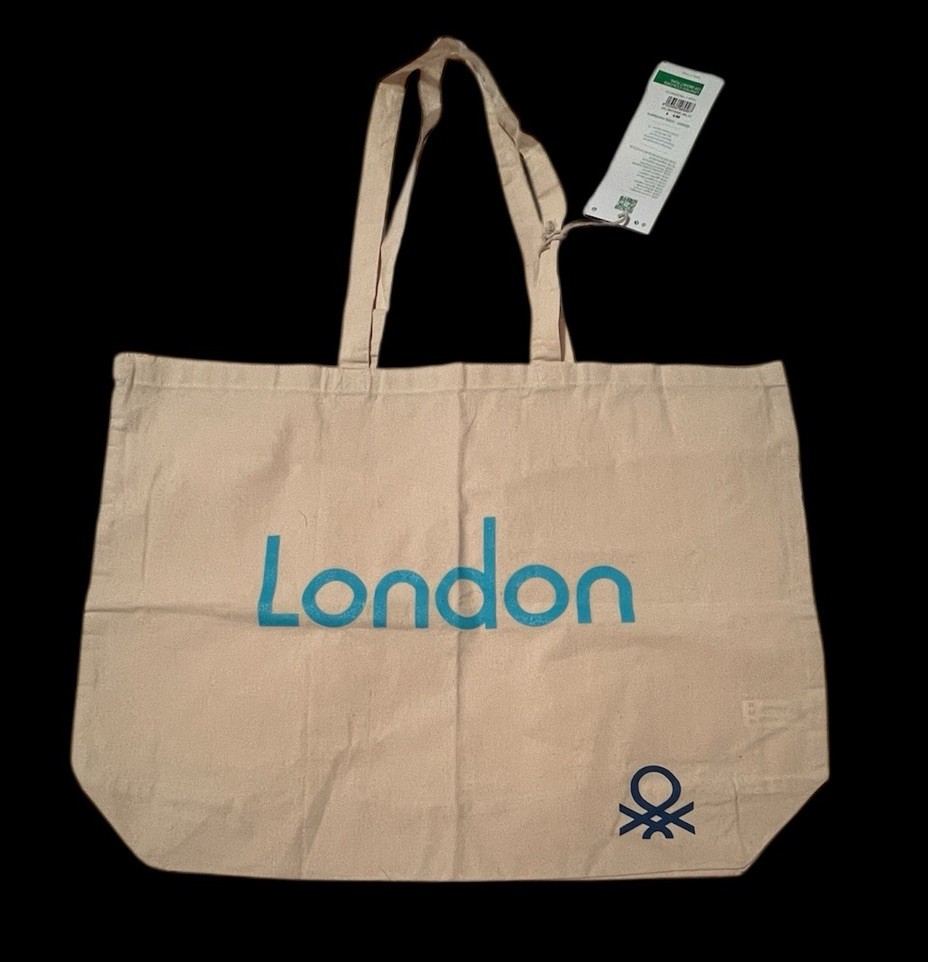 The United Colors Of Benetton London Beige Canvas Beach Cotton Shopper Tote Bag