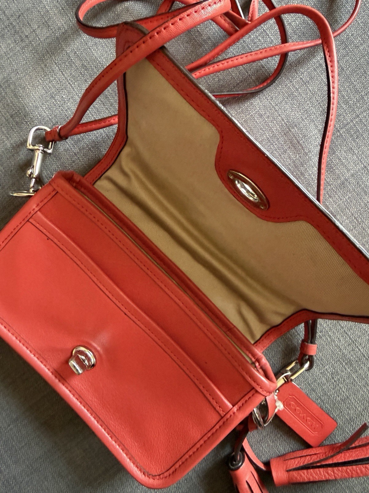 Coach Dinky Red Leather Turn Lock Flap Closure Tassel Crossbody Bag