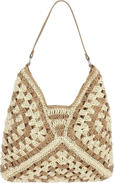 Elegant Straw Wicker Handmade Boho Aztec Tote Bag, Rich Brown