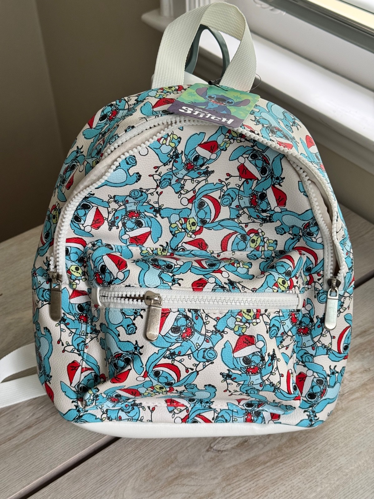 NWT Bioworld Disney Stitch 9″ Adjustable Mini Backpack Stitch Christmas Pattern