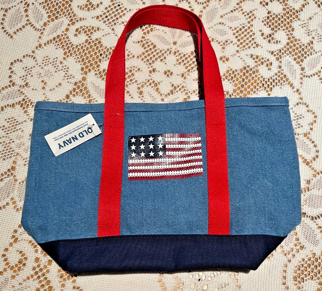 Old Navy 2026 Flag Tote Bag blue denim, red