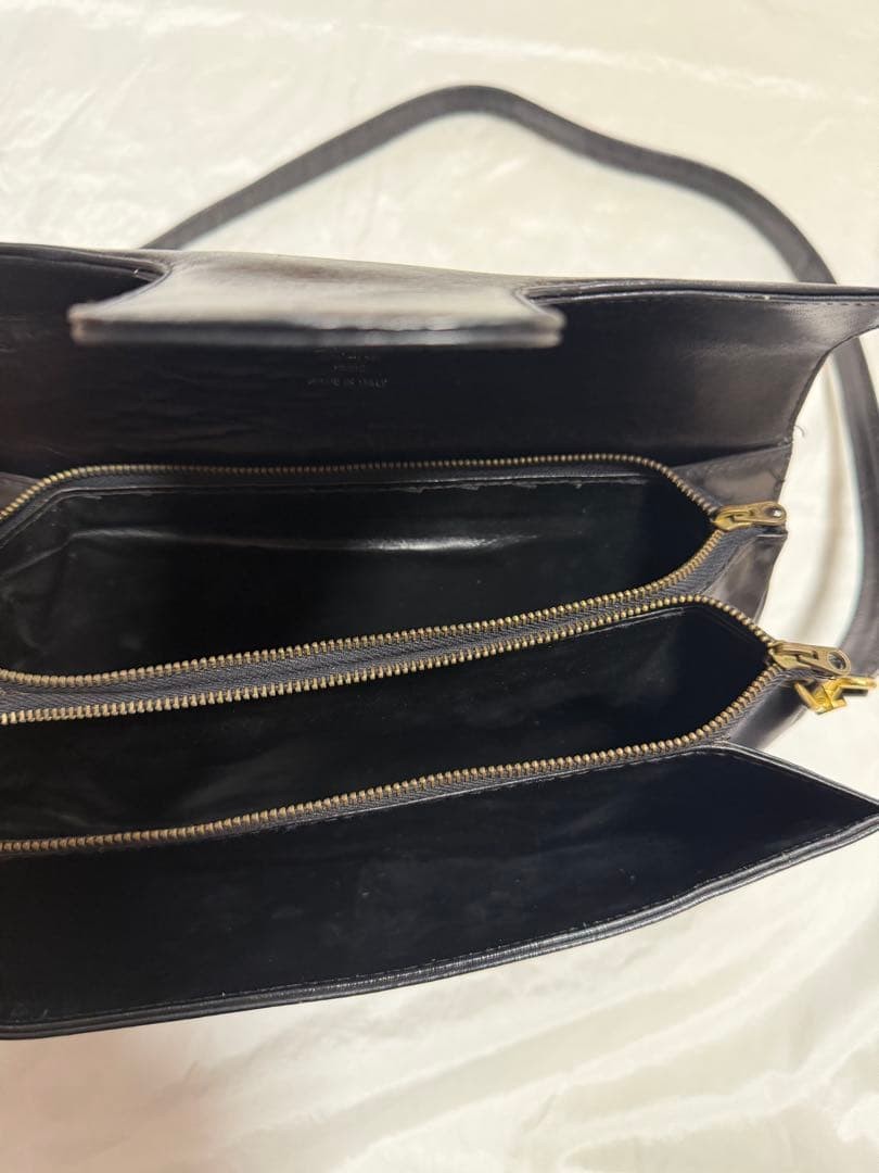 CELINE Old Horsebit Shoulder Bag Black Leather Vintage Authentic Rare
