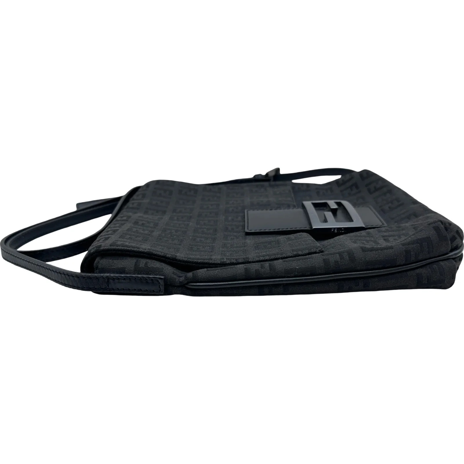 FENDI Zucca Shoulder Black Canvas Shoulder Bag 8BT075 #OKB3894