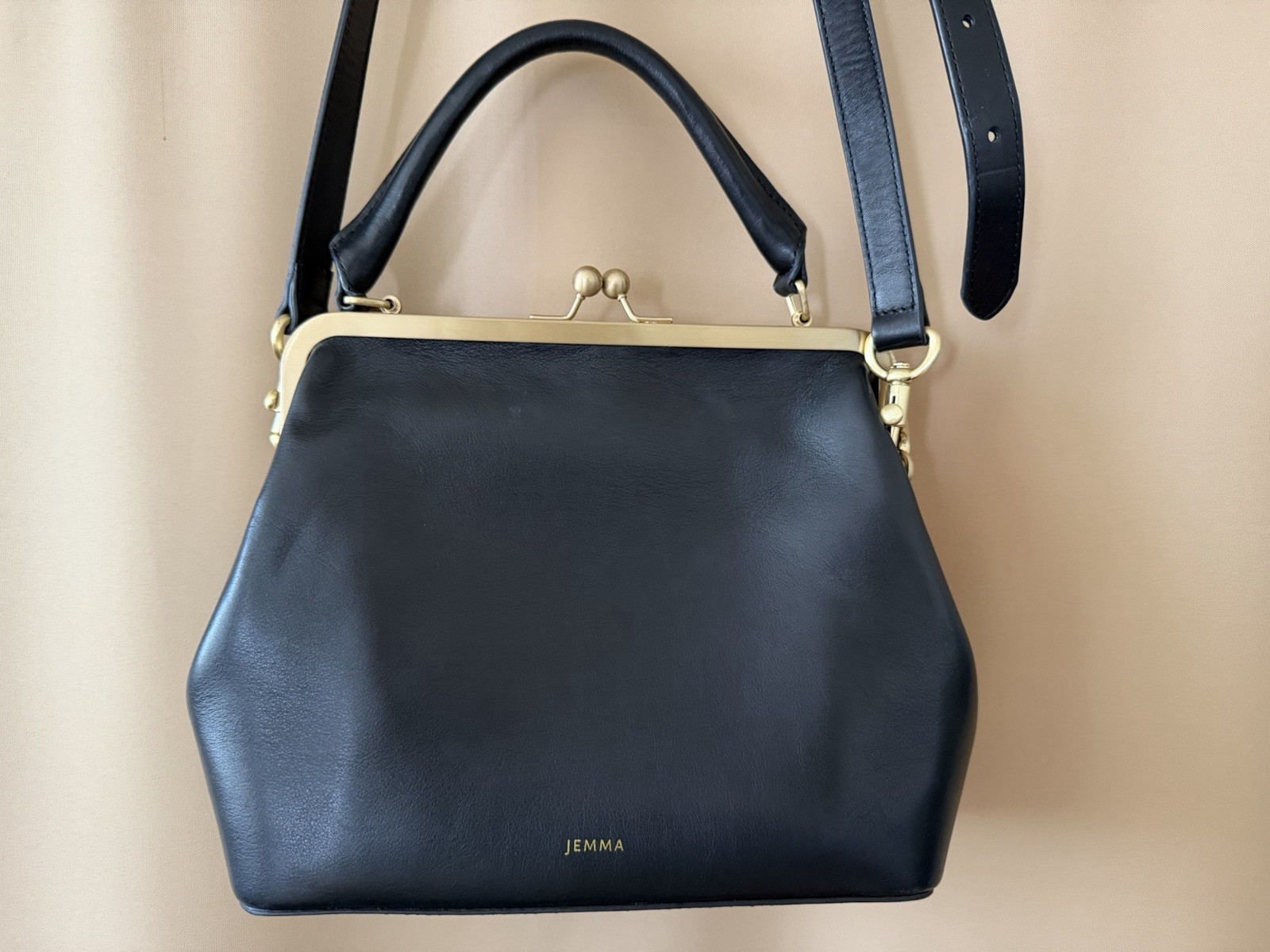 Jemma JOJO black leather brass hardware handbag