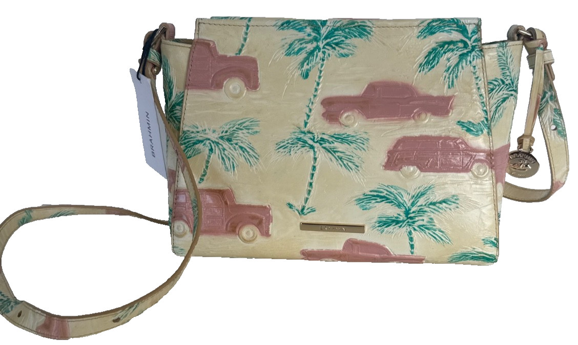 Brahmin Hillary Crossbody~ Copa Cabana Honey Crème Palm Trees Woody Cars NWT 🌴