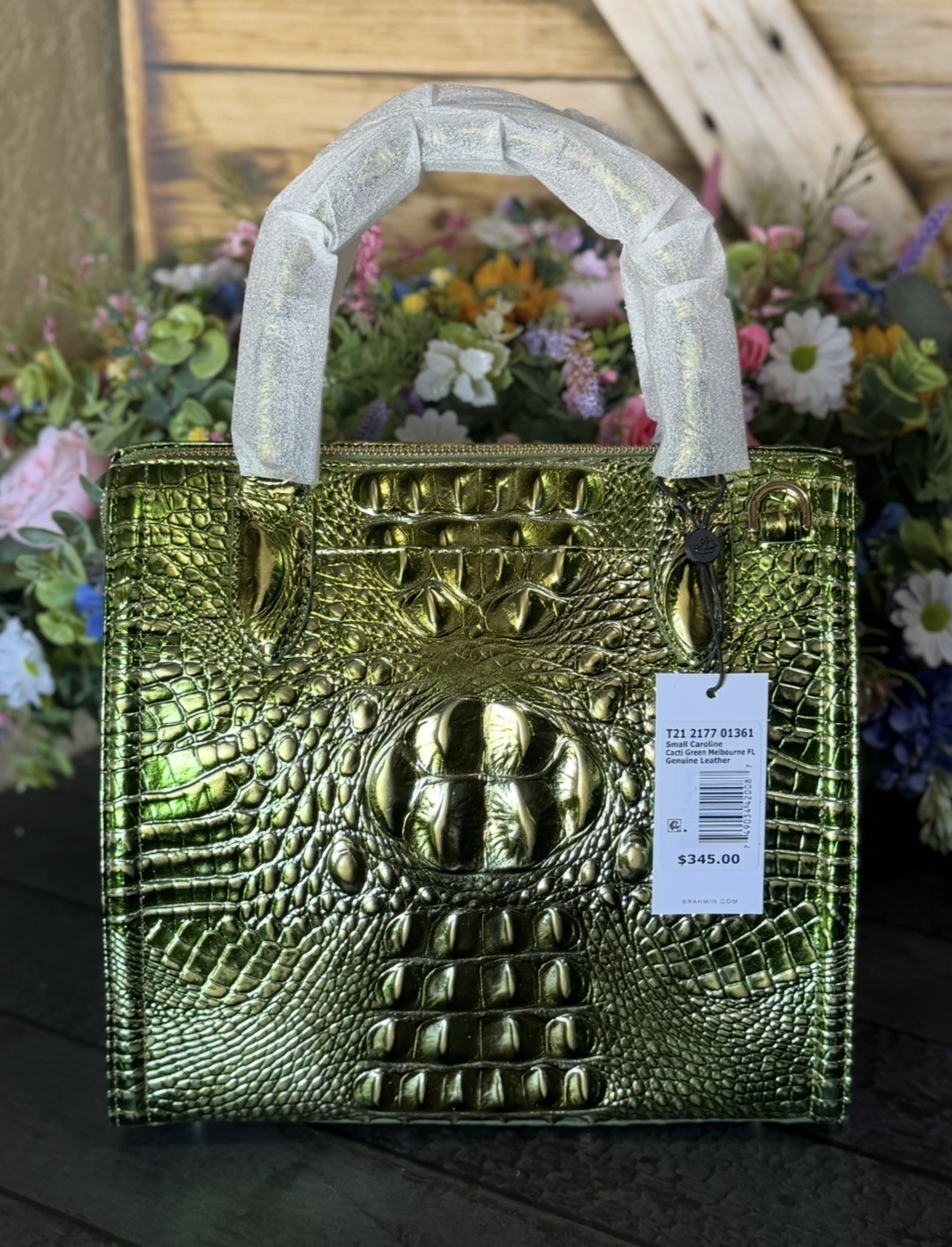 Gorgeous Brahmin Small Caroline cacti green Metallic NWT $345