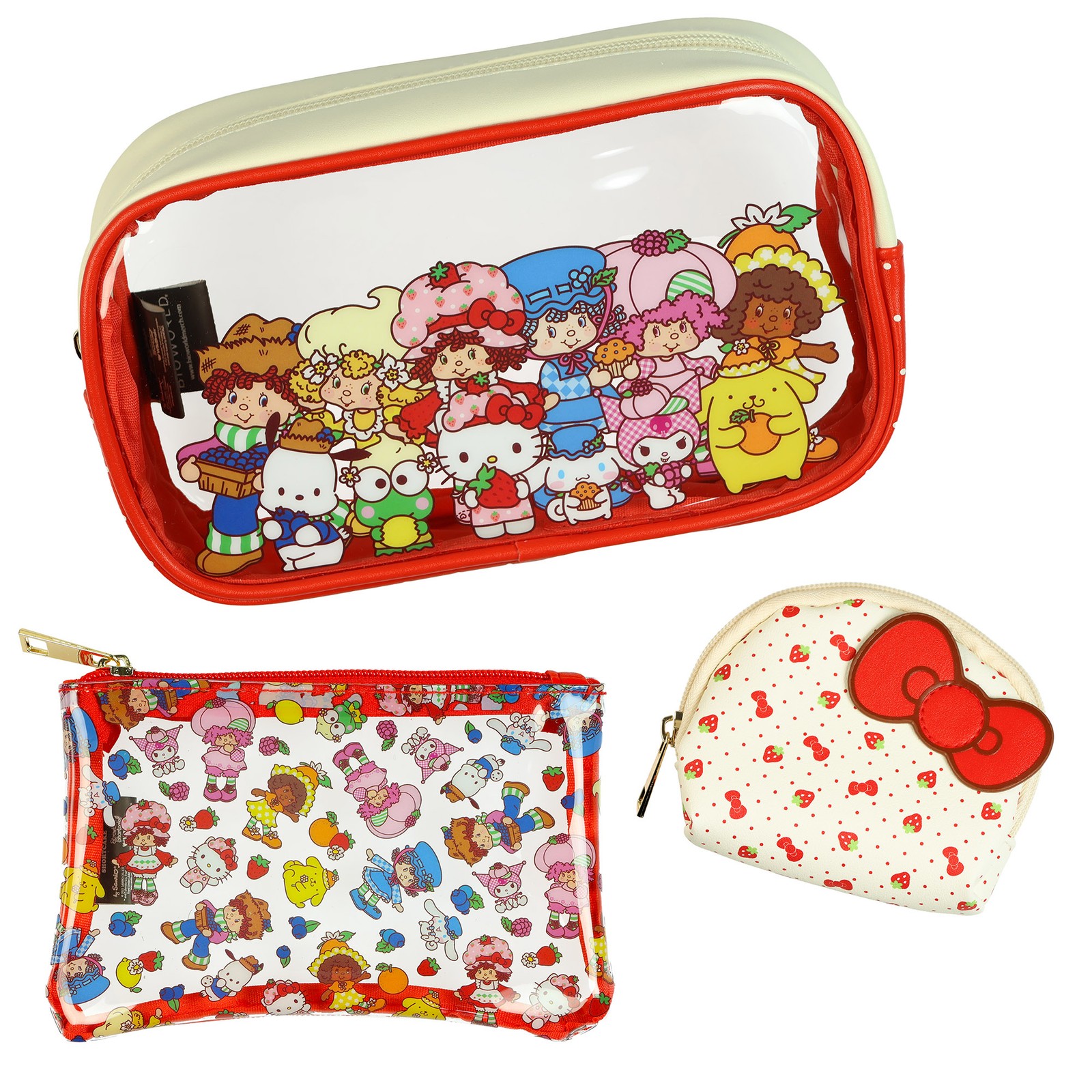 Sanrio Hello Kitty And Friends Strawberry Shortcake 3 Piece Cosmetic Bag Set 9″
