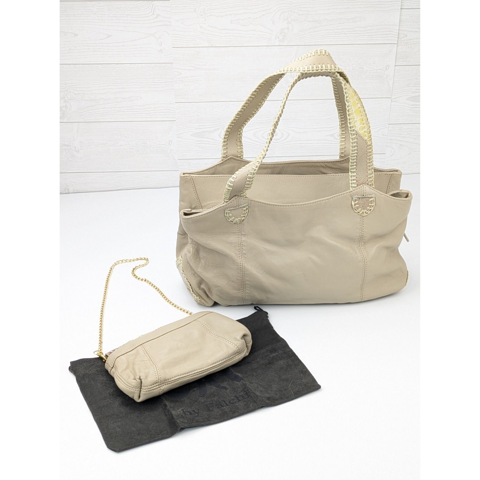 Chi by Falchi Beige & Yellow Embossed Leather Shoulder Bag & Matching Mini Bag