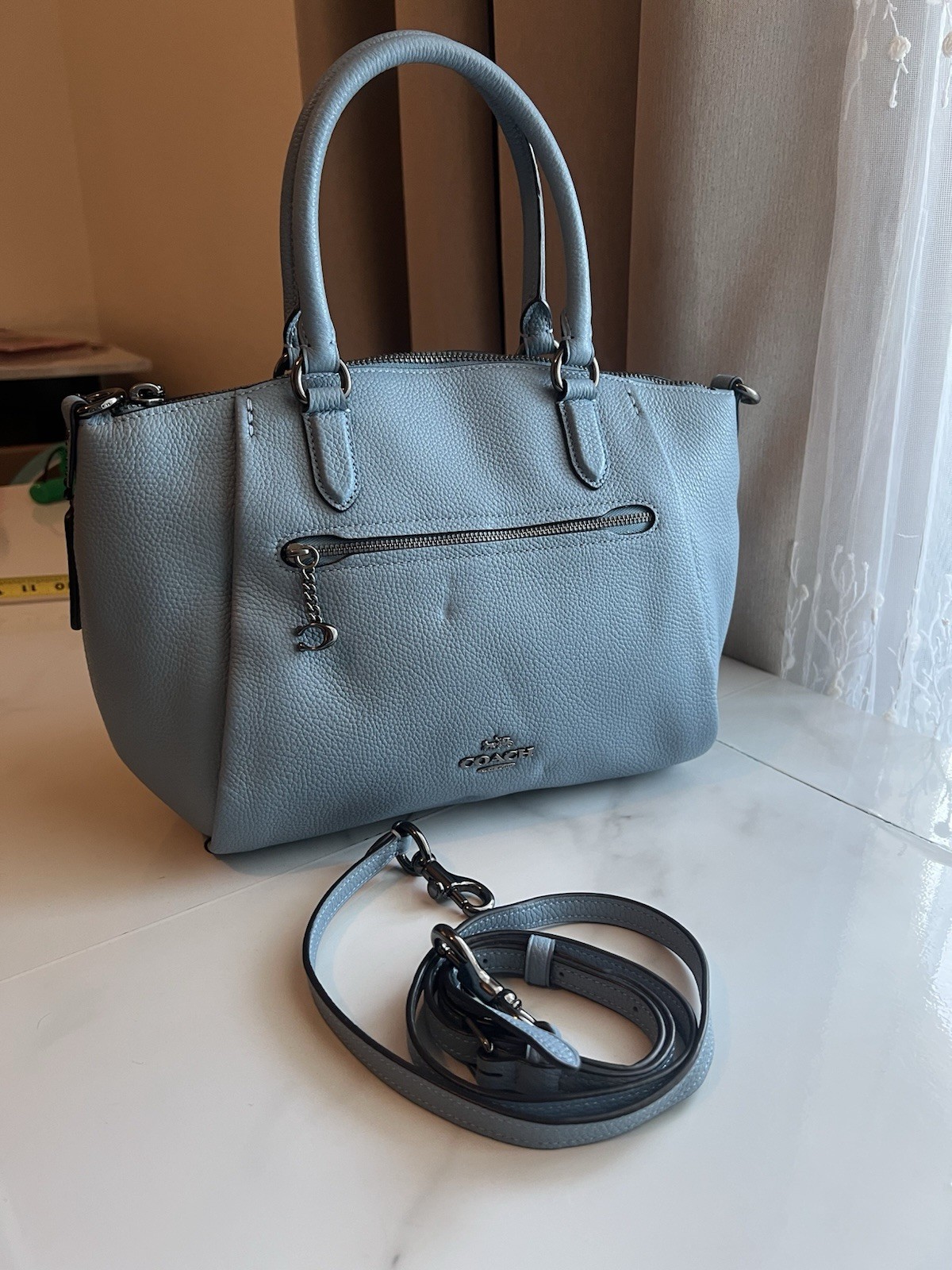Coach V5/Aqua Elise Polished Pebble Leather Satchel