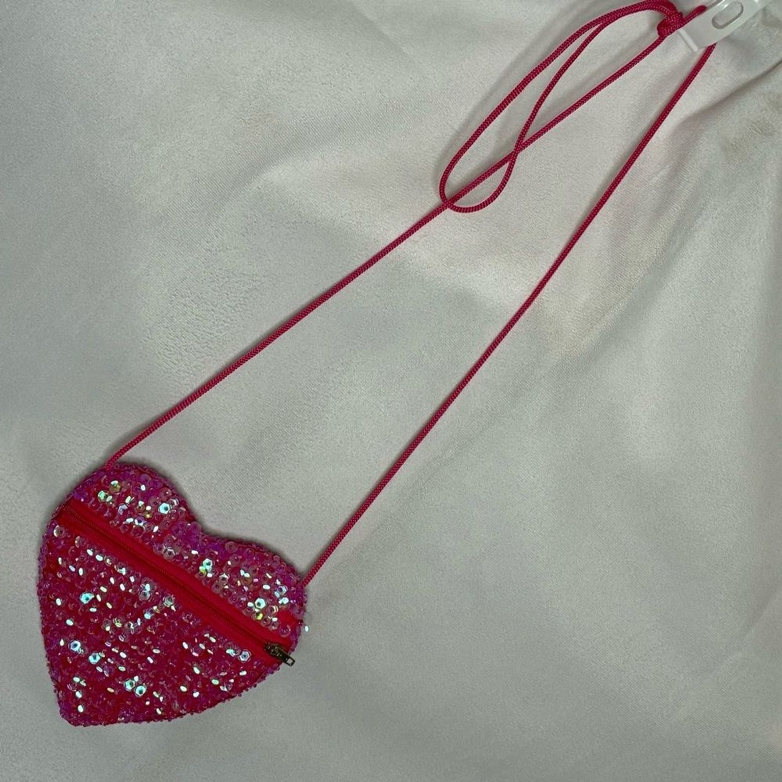 NWOT Pink Heart Sequin Crossbody Bag Brazil Festival Party Travel Mini Purse
