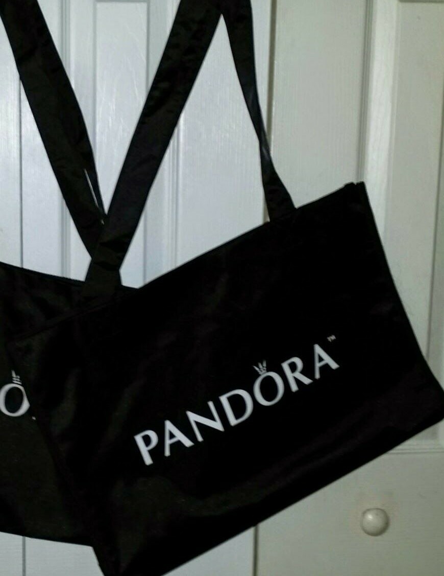 PANDORA Tote Bag BLACK SATIN Microfiber Handbag Shopper 12″x18″x4″ **ONE BAG**