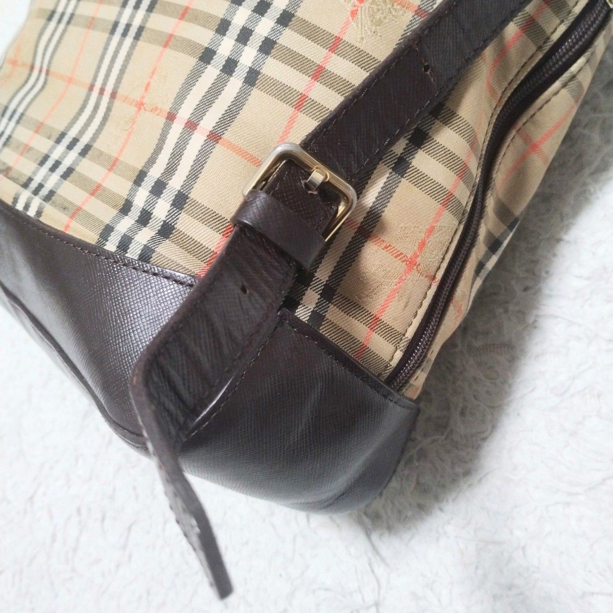 Burberry Nova Check Shadow Horse Canvas Leather Backpack Vintage Beige Brown