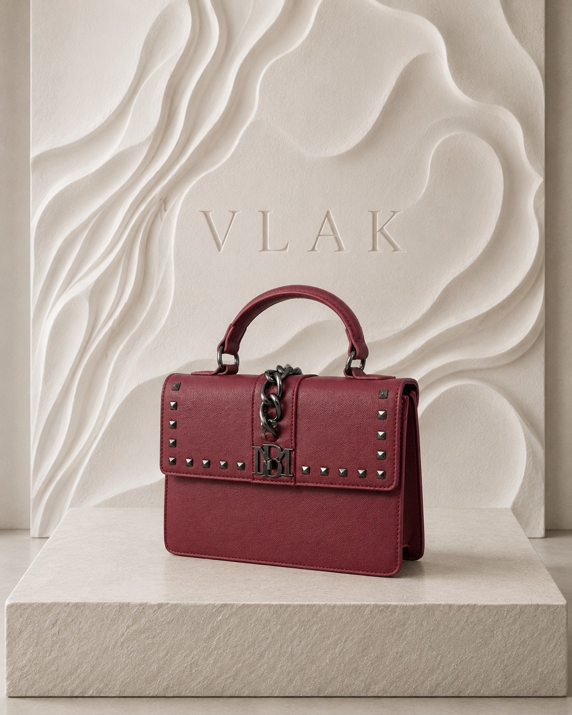 Badgley Mischka Burgundy Studded Small Satchel Top Handle Detachable Strap