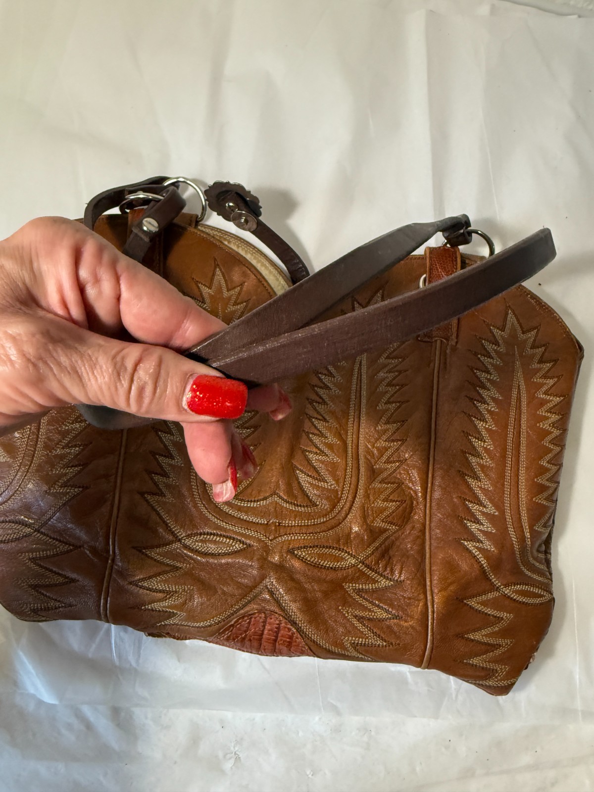 Vintage Dan Post Cowboy Brown Exotic Leather Shoulder Purse Western Women’s Bag