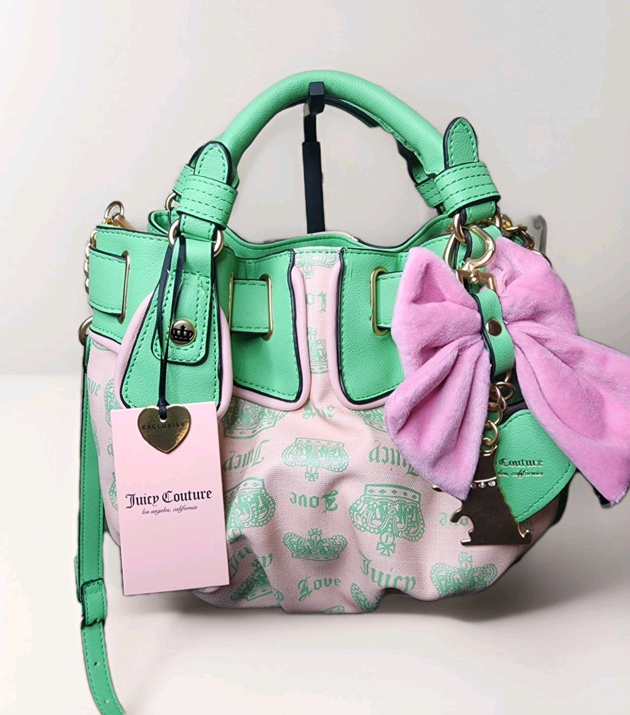 Juicy Couture Pink Diamond Retro Green Fan Club Crossbody Bag NWT