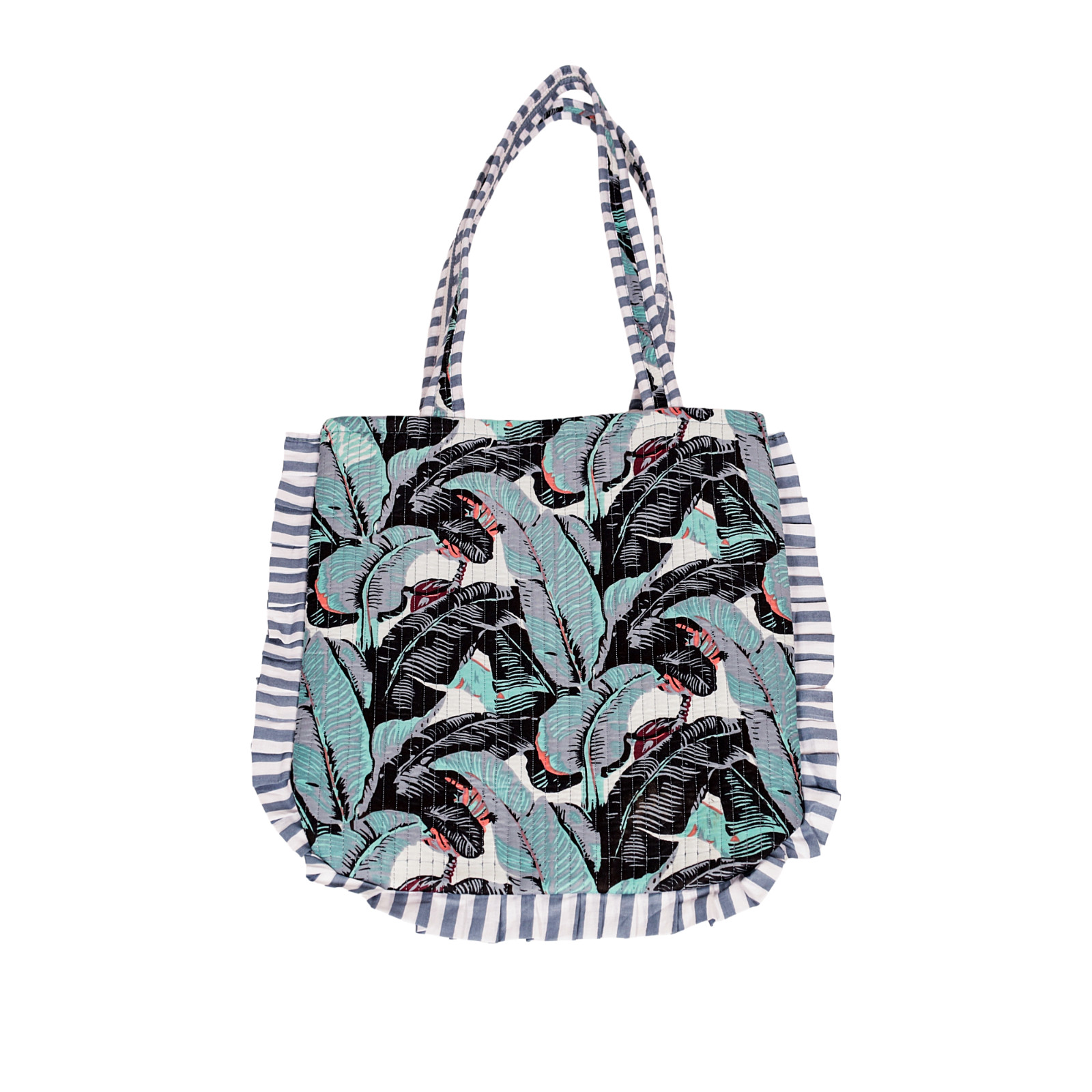 Tropical Leaf Ruffle Tote Bag Large Boho Shoulder Bag Handmade Statement Purse