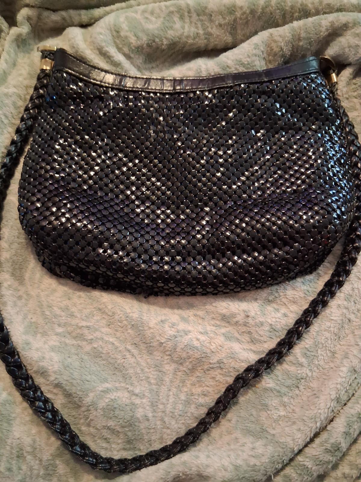 La Regale Black Woven Shoulder Bag Zip Closure Braided Strap Lined Inner Pockets