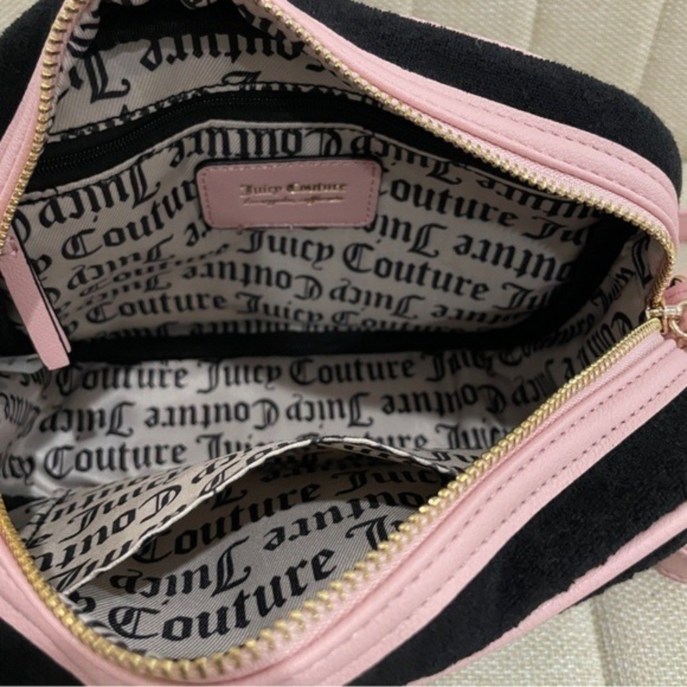 NEW Juicy Couture Black Terry Butterfly Rhinestone Camera Bag Crossbody Pink