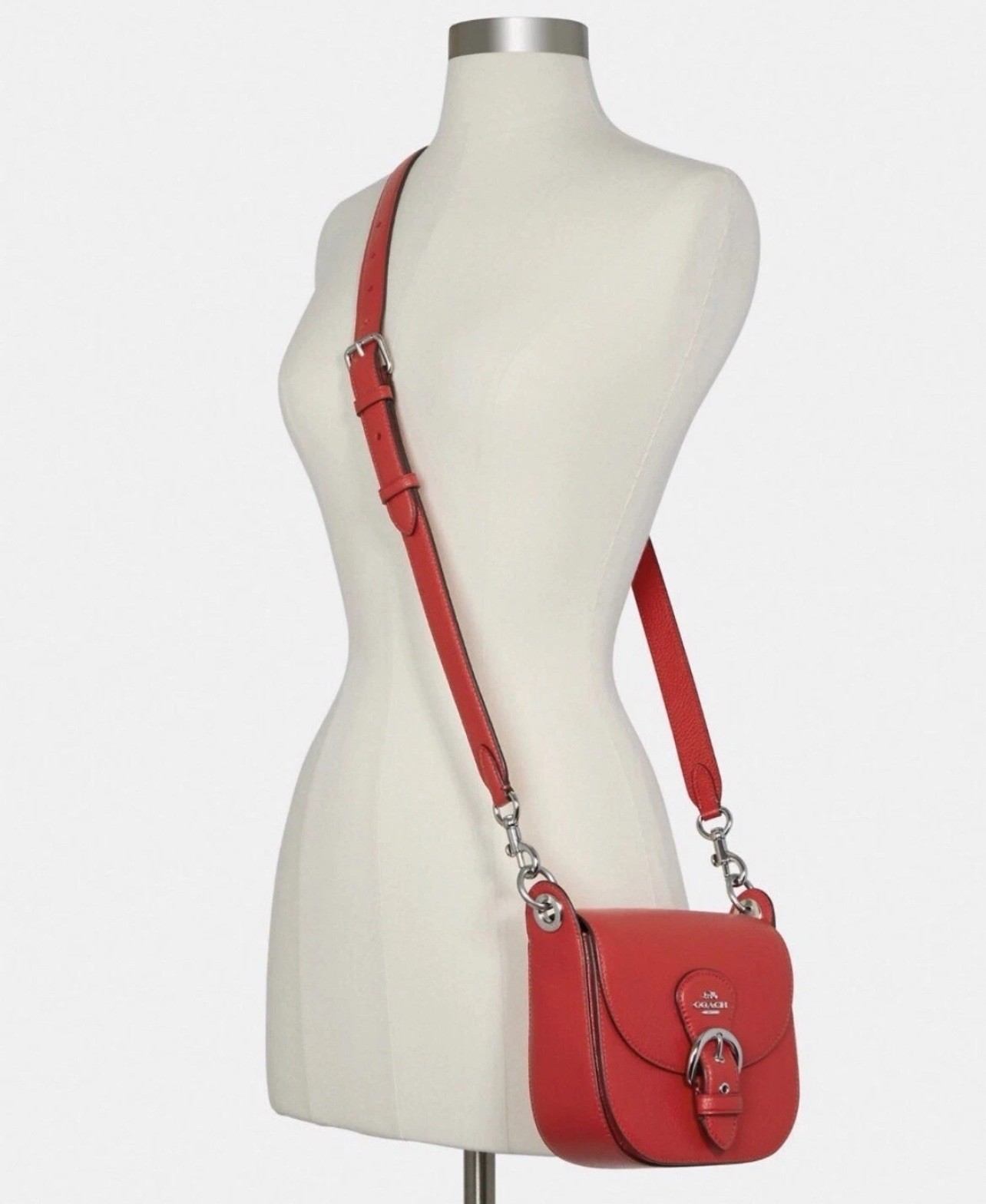 COACH Kleo Pebble Leather Shoulder Bag in Bright Poppy Red C5685